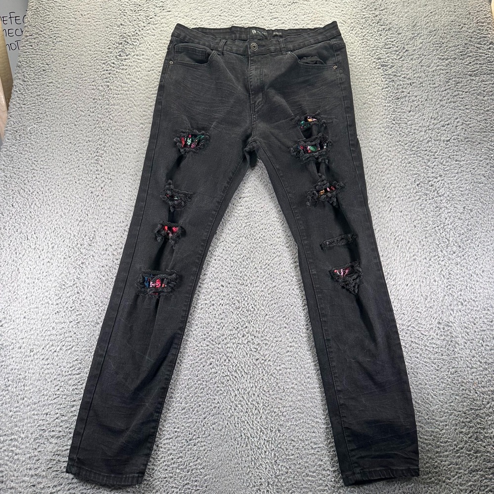 Waimea Jeans Mens 33x33 Black Cotton Denim‎ Skinny Distressed Outdoor Stretch